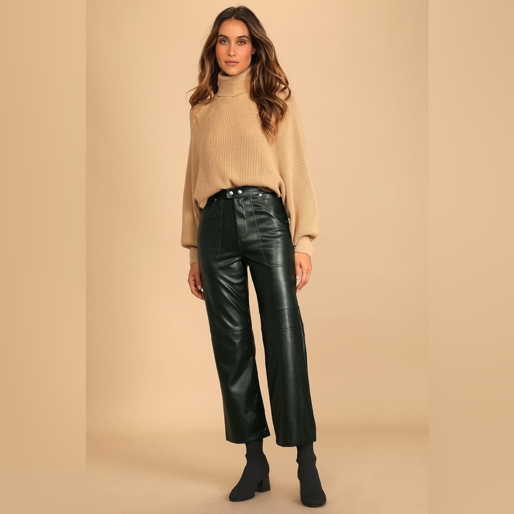 Blank NYC The Baxter Straight Leg Vegan Faux Leather Pants Dark Green Size 26